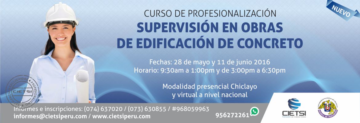 CURSO DE PROFESIONALIZACIÓN EN SUPERVISIÓN EN OBRAS DE EDIFICACIÓN DE CONCRETO