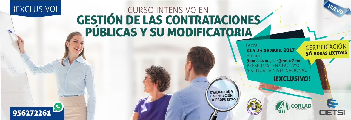 CURSO INTENSIVO GESTIÓN DE LAS CONTRATACIONES PÚBLICAS Y SU MODIFICATORIA 2017